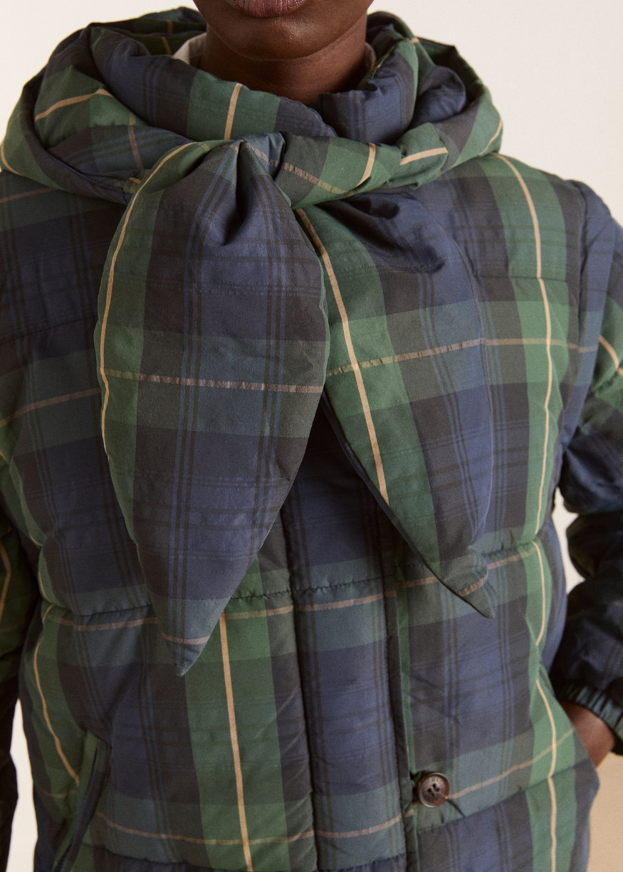 Damson Madder Pearl Hooded Puffer - Navy Check
