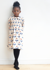 Smock Dress with Peter Pan Collar in Blue Tulips