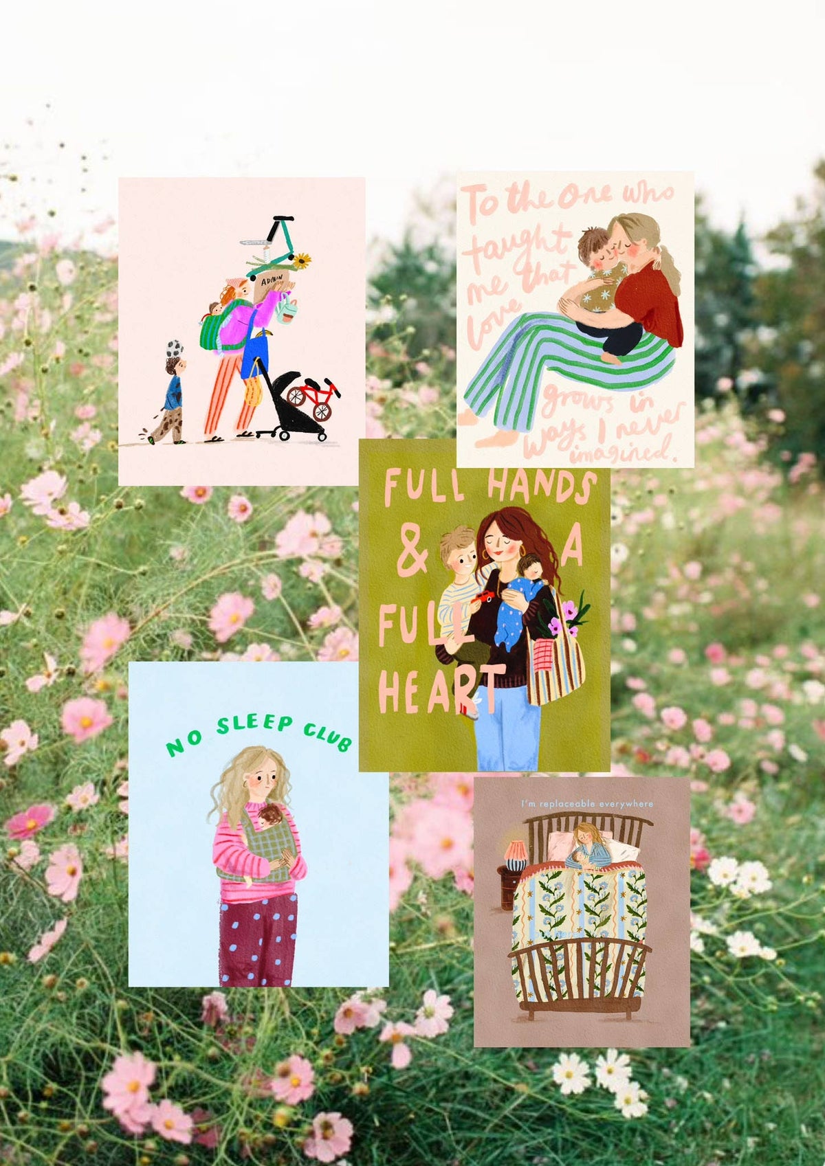 Martha Ratcliff 2027 Motherhood Calendar pages pinned to a board