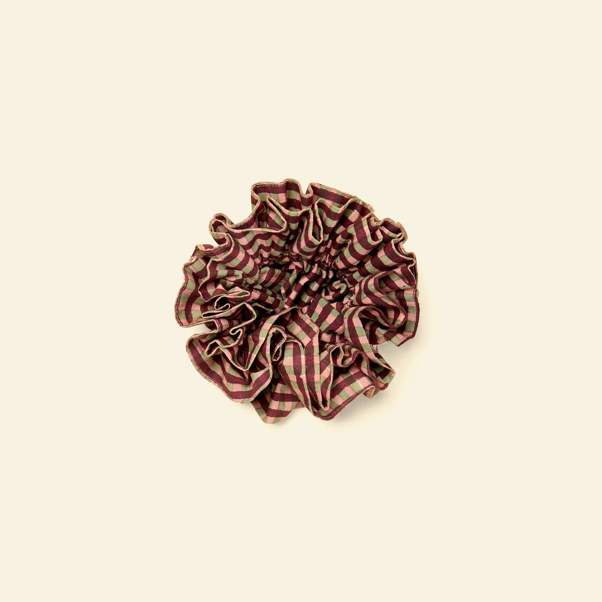 YONDER. - Cotton Ruffle Scrunchie - Gingham Peppermint