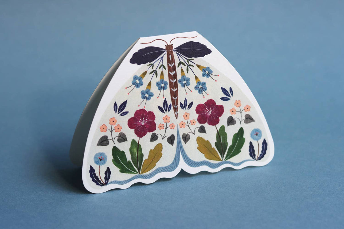Flora Waycott - Floral Moth Shaped Card - Grey