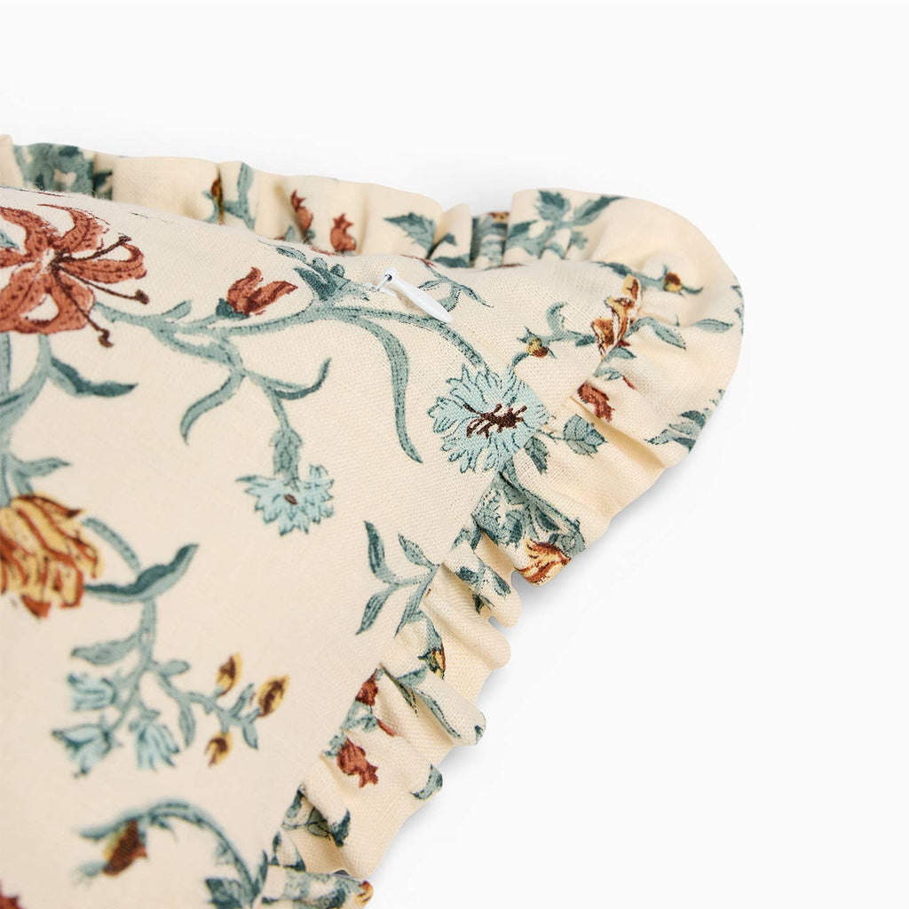 Block Printed Ruffled Cushion Cover - Mustard Vana