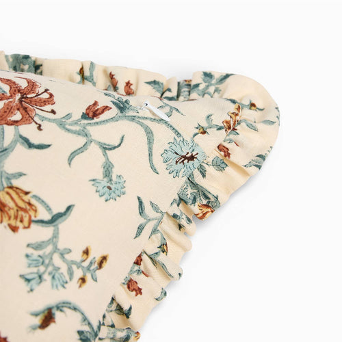 Block Printed Ruffled Cushion Cover - Mustard Vana