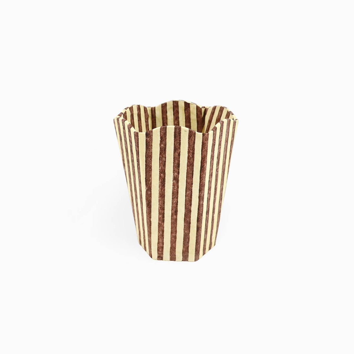 Block Printed Scalloped Pen Pot - Yellow & Brown Stripe