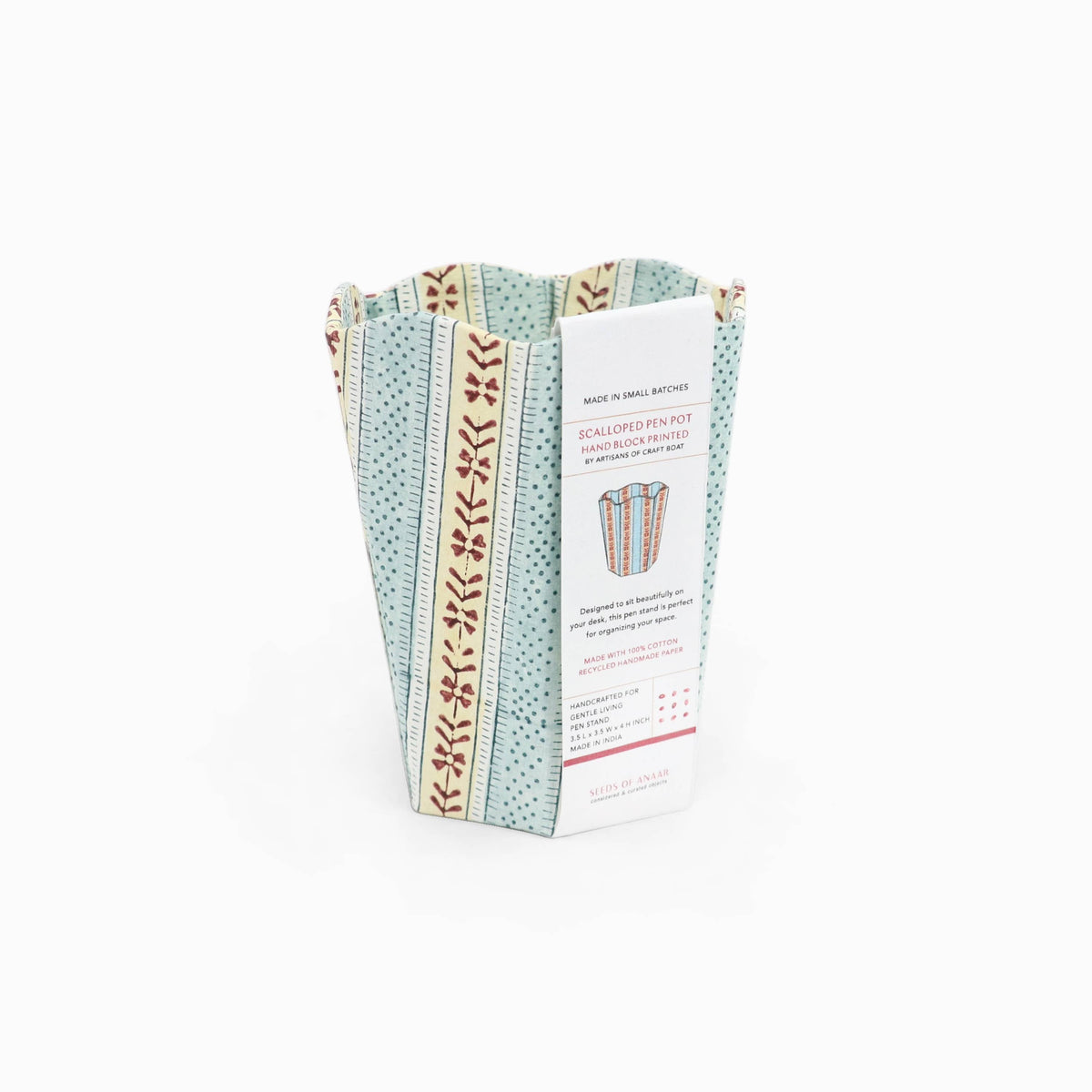 Block Printed Scalloped Pen Pot - Sky