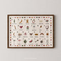 Alphabet Print Landscape - Multi Chequered by Nephthys Illustrated, A2 print shown in a dark wood frame