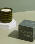 Ceramic Ribbed Olive-Green Candle - Elderflower & Coconut