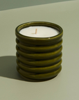 Ceramic Ribbed Olive-Green Candle - Elderflower & Coconut