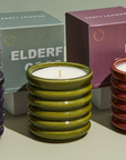 Ceramic Ribbed Olive-Green Candle - Elderflower & Coconut