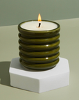 Ceramic Ribbed Olive-Green Candle - Elderflower & Coconut
