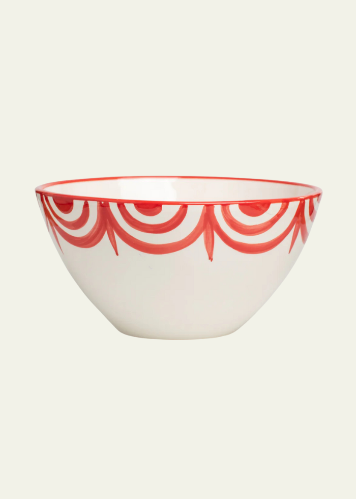 Ceramic Salad Bowl in Red & White Sevilla