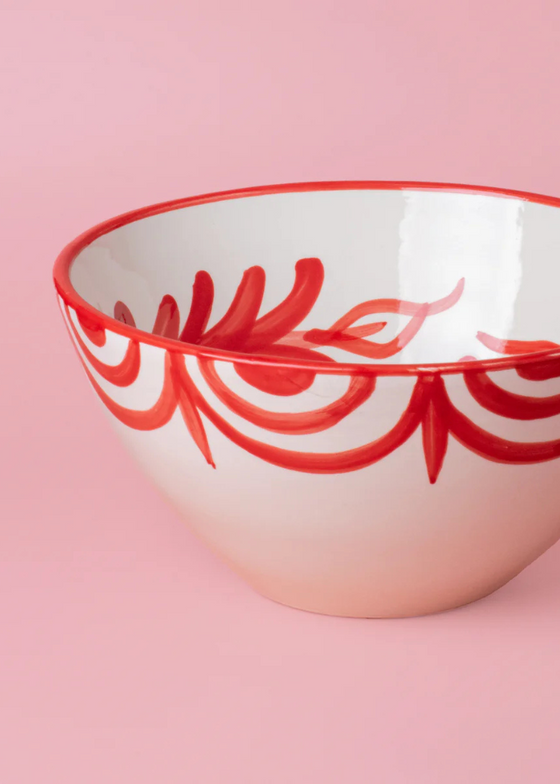 Ceramic Salad Bowl in Red & White Sevilla