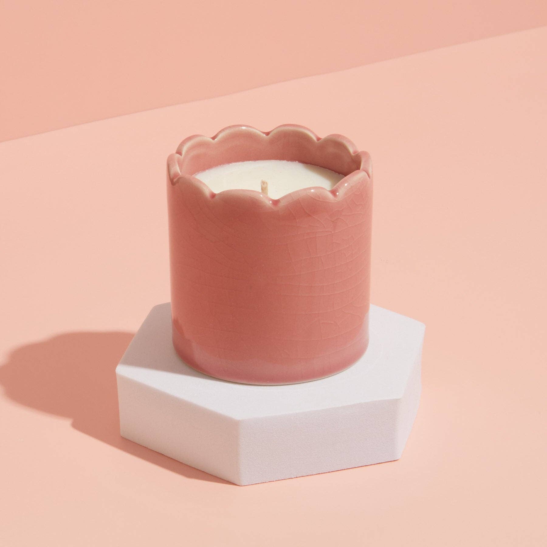 Ceramic Scalloped Pink Candle - Blackberry & Cedarwood