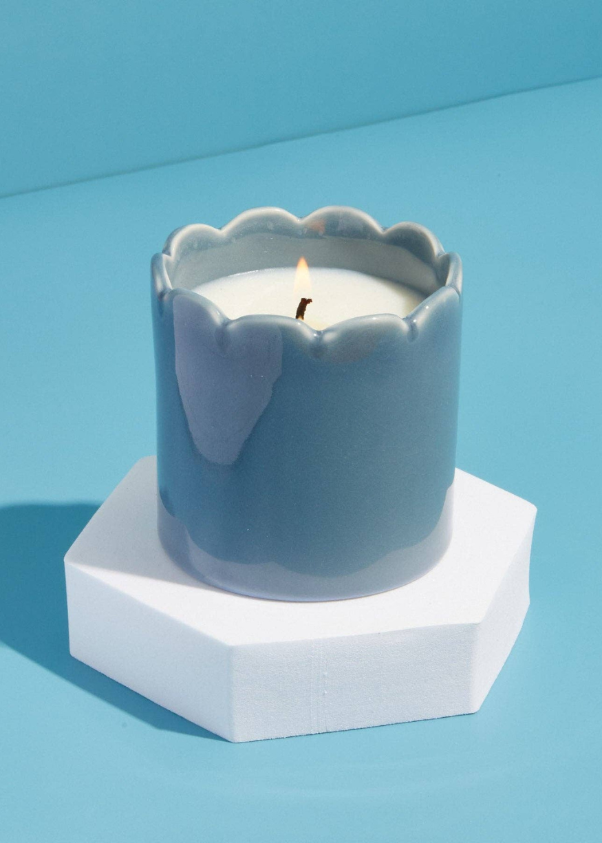 Ceramic Scalloped Sky Blue Candle - Amber & Bergamot