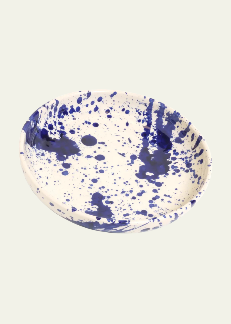 Ceramic Shallow Bowl in Blue Splatter