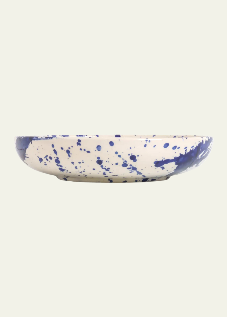 Ceramic Shallow Bowl in Blue Splatter