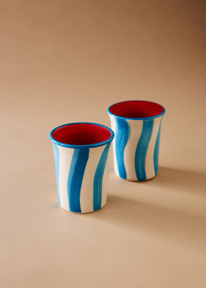 Ceramic Tumbler in Blue and White Stripes