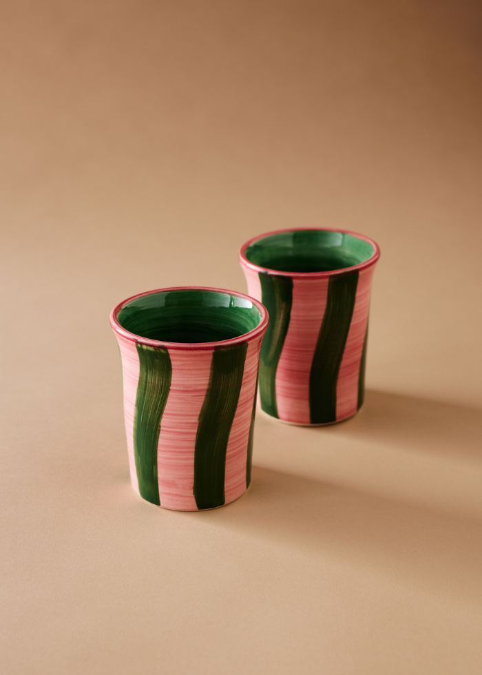 Ceramic Tumbler in Green & Pink Stripes