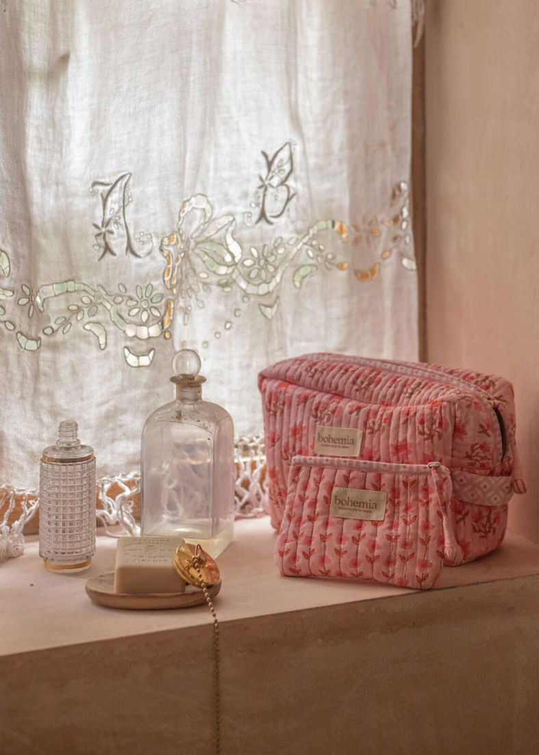 Cotton Quilted Waterproof Wash Bag, Extra-Large (Various Colours)