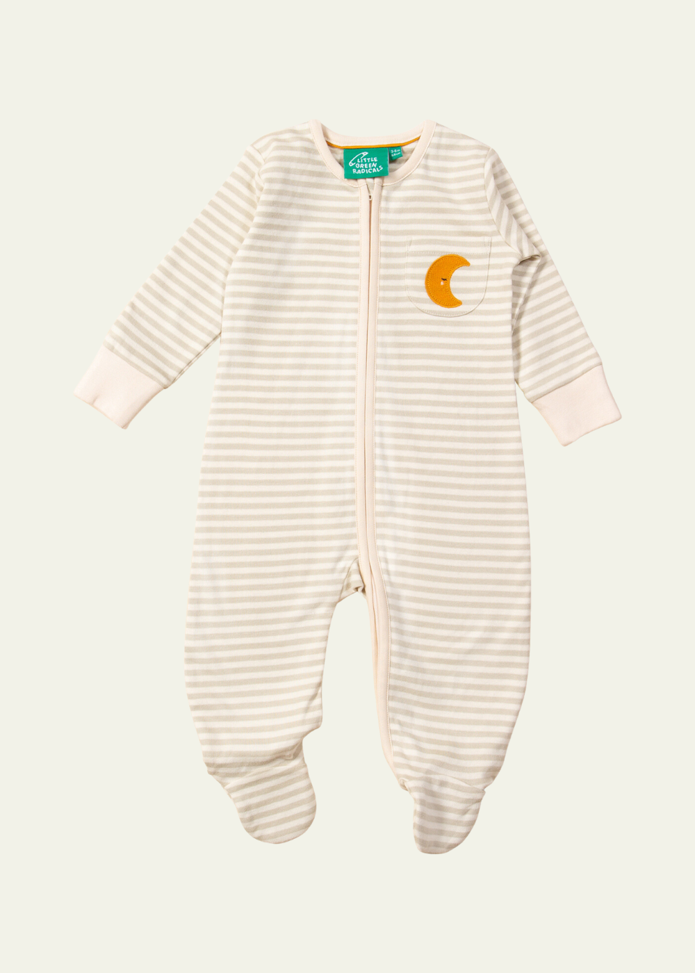 Little Green Radicals Cream Moon Appliqué Zip Babygrow