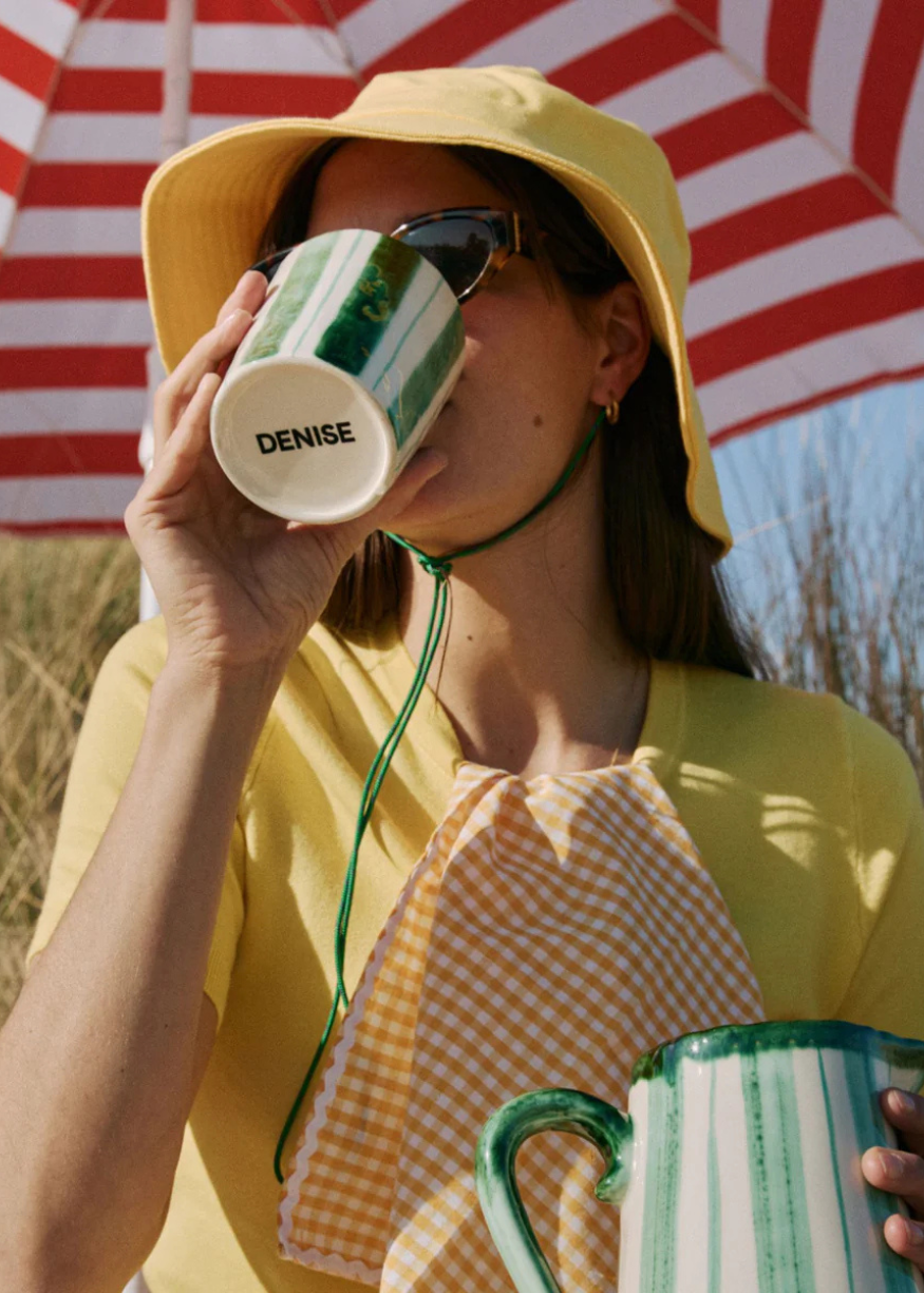 Dakota Ceramic Latte Cup in Mint Stripes