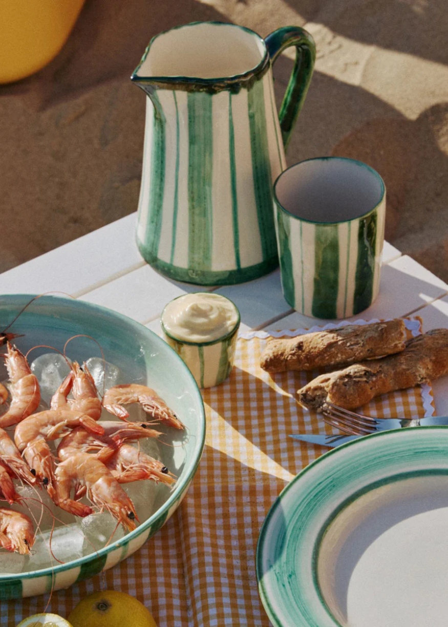 Dakota Ceramic Latte Cup in Mint Stripes