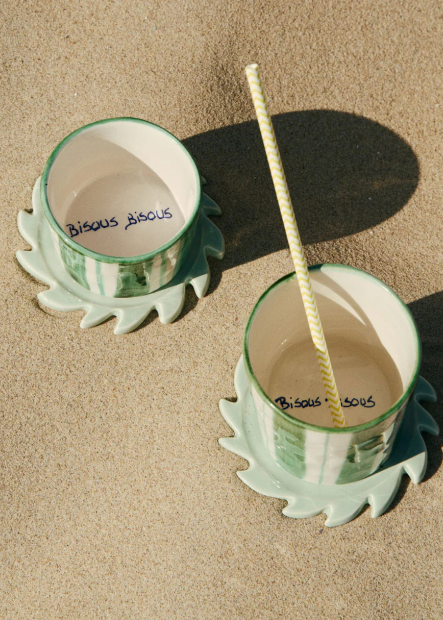 Dakota Ceramic Latte Cup in Mint Stripes