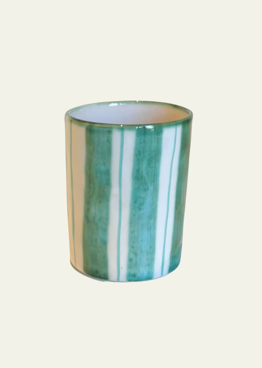 Dakota Ceramic Latte Cup in Mint Stripes