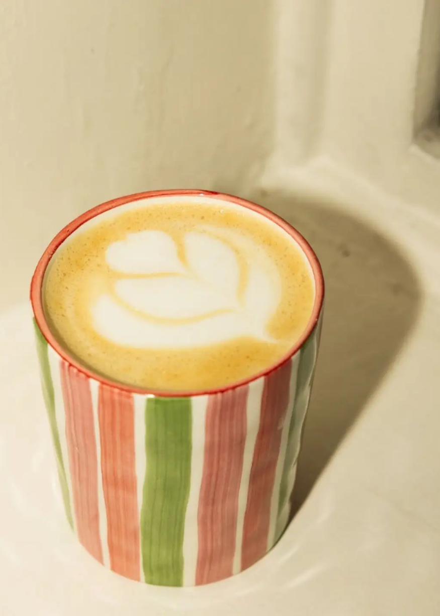 Dakota Ceramic Latte Cup in Pink & Green Stripes