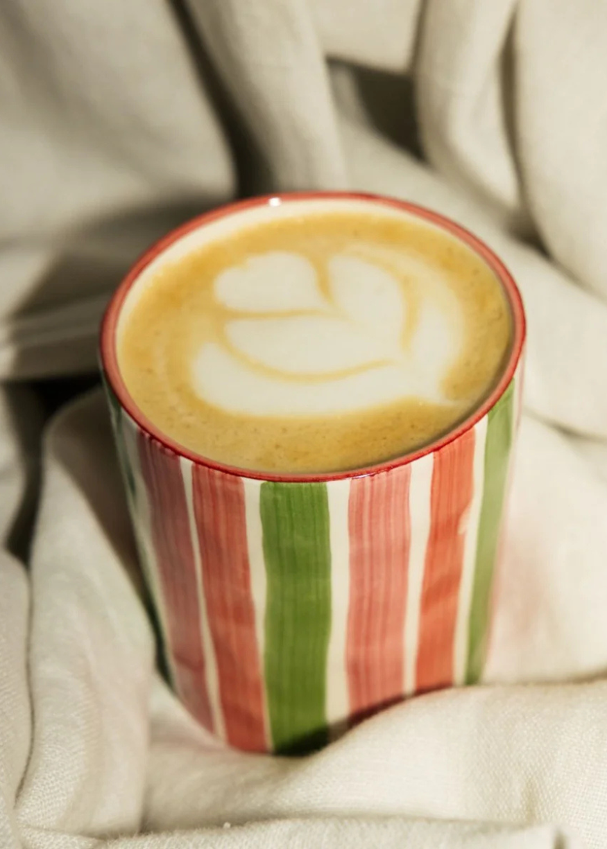 Dakota Ceramic Latte Cup in Pink & Green Stripes