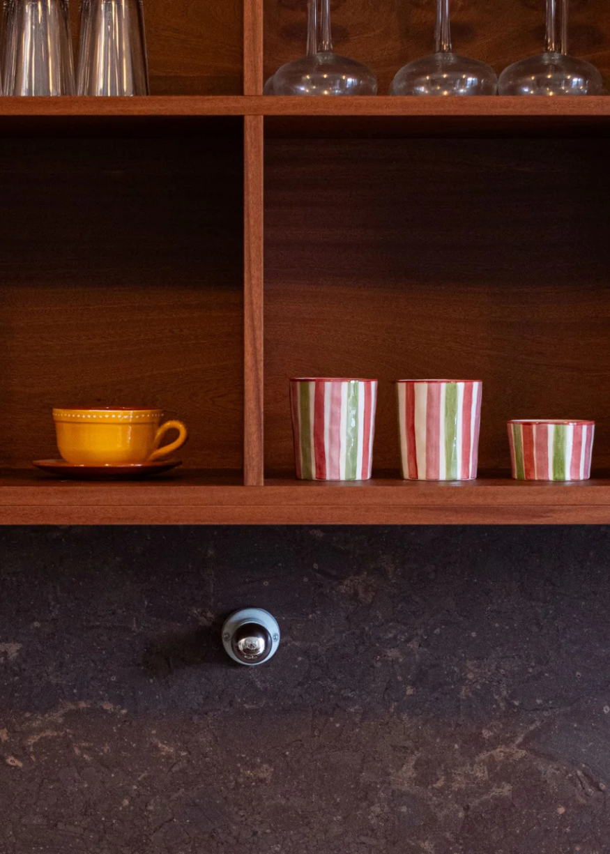 Dakota Ceramic Latte Cup in Pink & Green Stripes