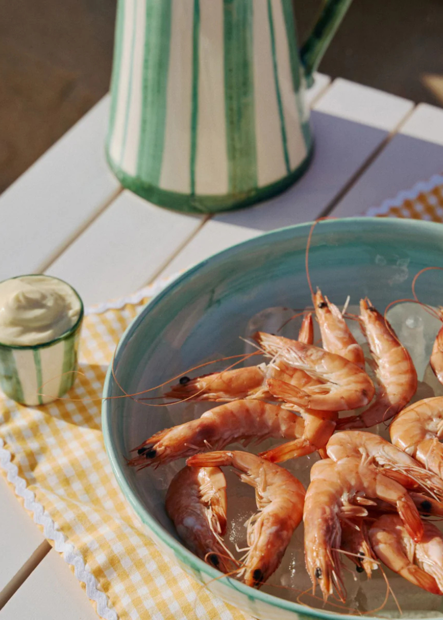 Dakota Ceramic Serving Bowl in Mint Stripes