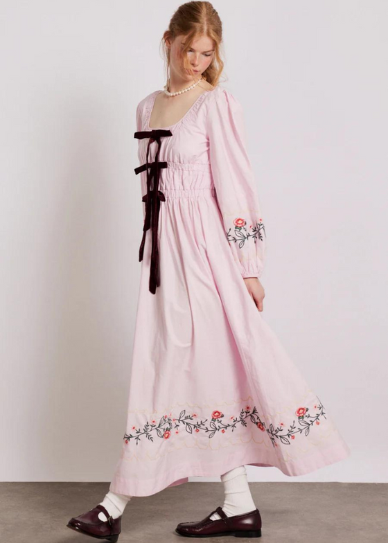 Damson Madder Dakota Dress - Pink Embroidery