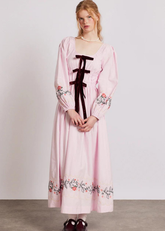 Damson Madder Dakota Dress - Pink Embroidery