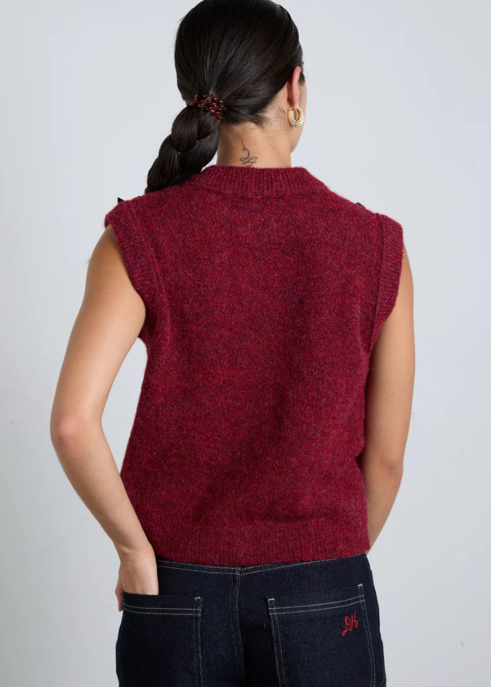 Damson Madder Aggie Knit Vest with Bows- Burgundy Cable