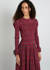 Damson Madder Alice Shirred Midi Dress- Red Check