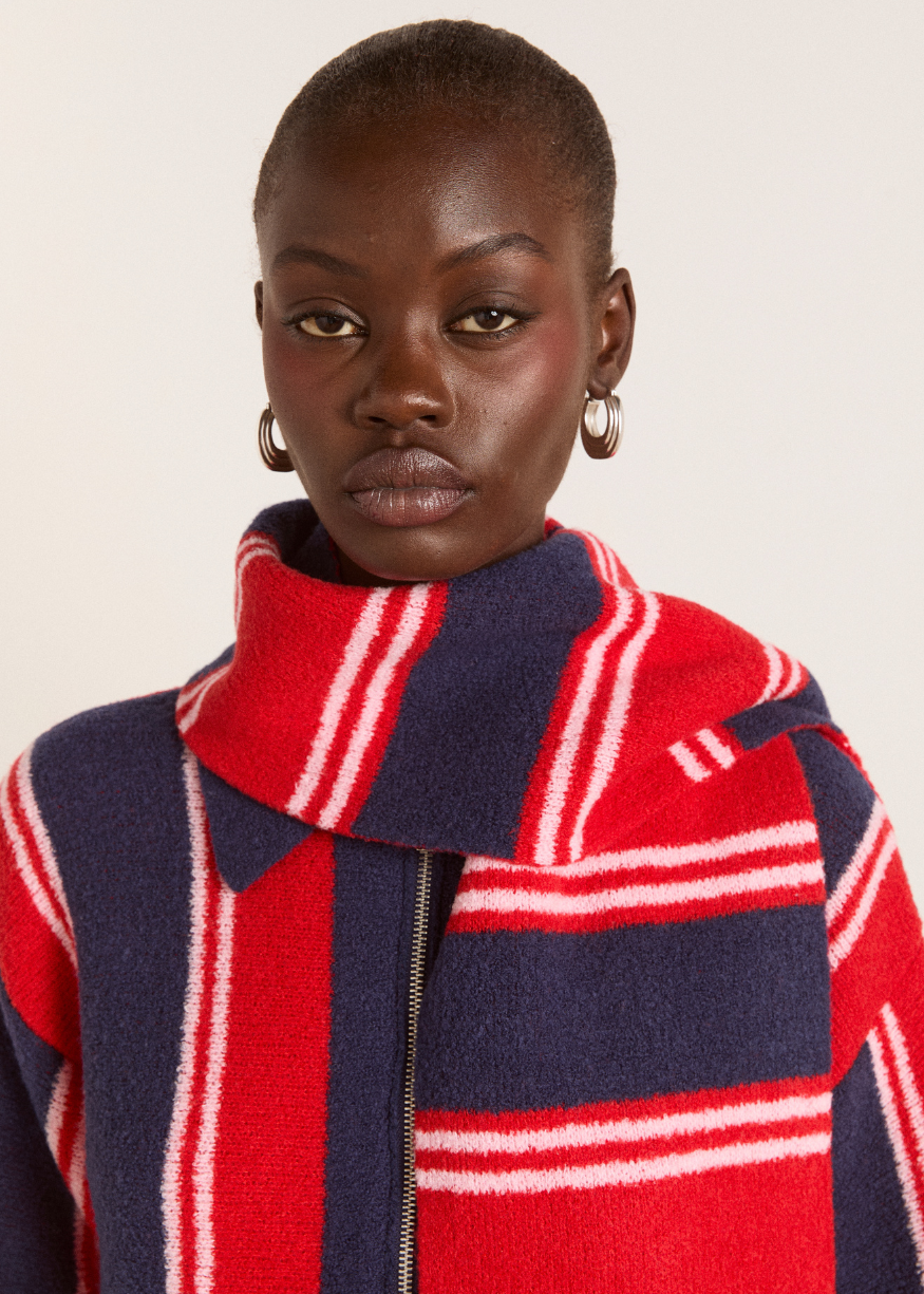Damson Madder Bibi Scarf in Red/Navy Stripe
