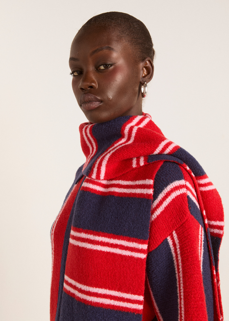 Damson Madder Bibi Scarf in Red/Navy Stripe