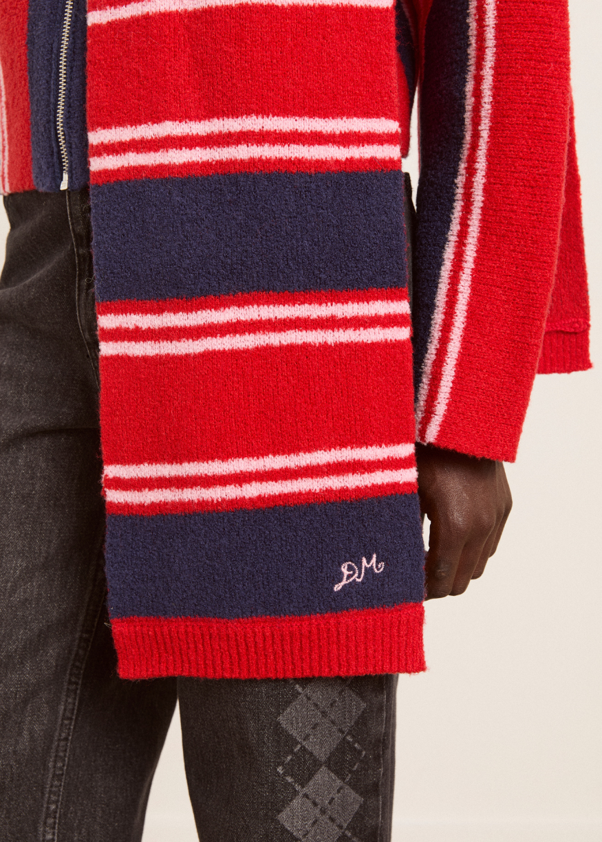 Damson Madder Bibi Scarf in Red/Navy Stripe