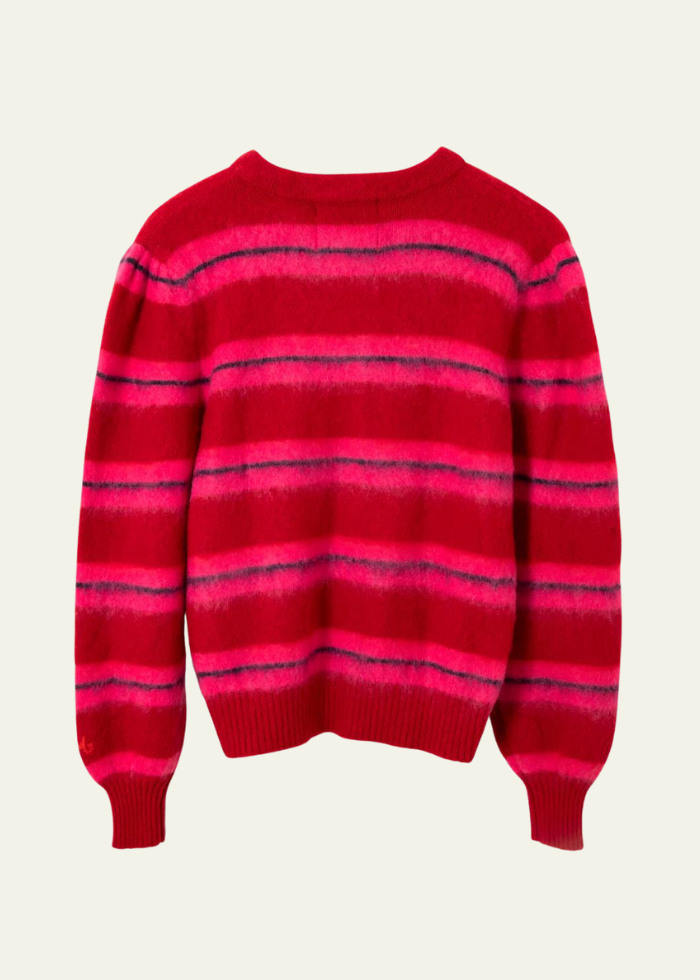 Damson Madder Cece Stripe Cardigan - Red & Pink Stripe