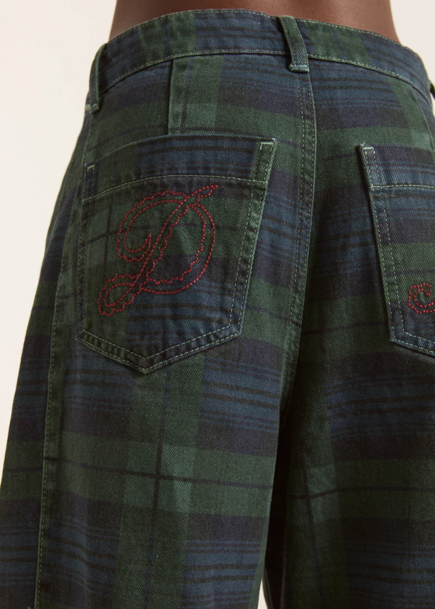Damson Madder Felix Barrel Leg Jeans - Over Dye Check