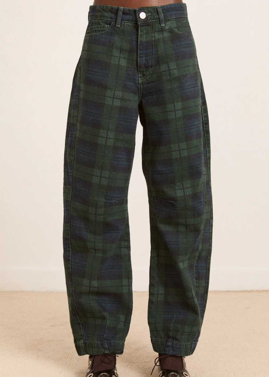 Damson Madder Felix Barrel Leg Jeans - Over Dye Check