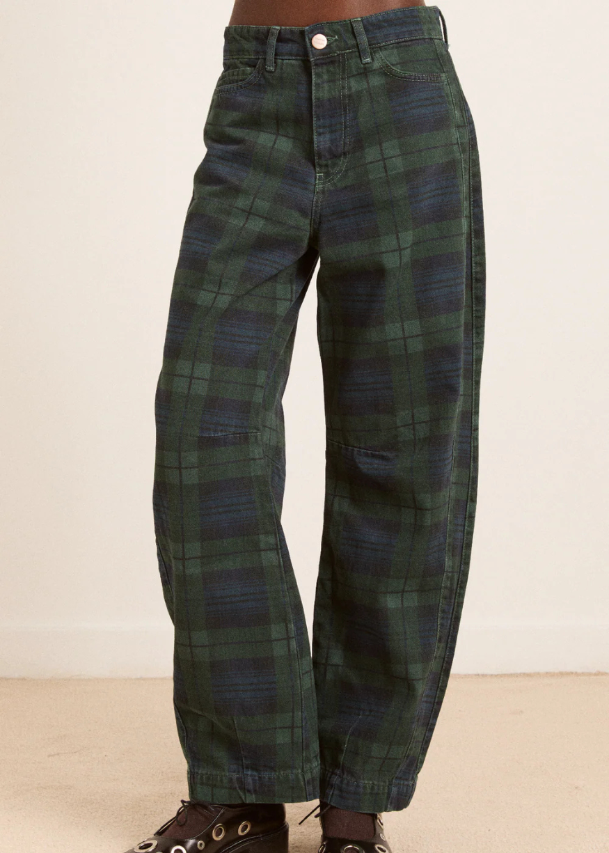 Damson Madder Felix Barrel Leg Jeans - Over Dye Check