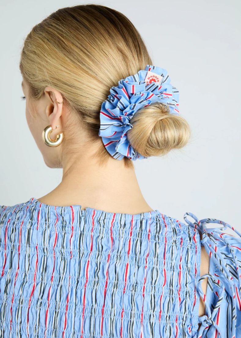 Damson Madder Garter Scrunchie in Blue Stripe