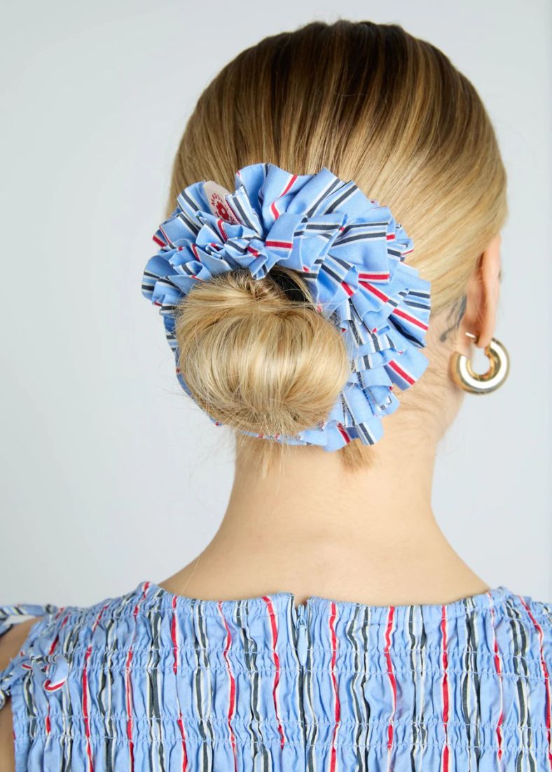 Damson Madder Garter Scrunchie in Blue Stripe