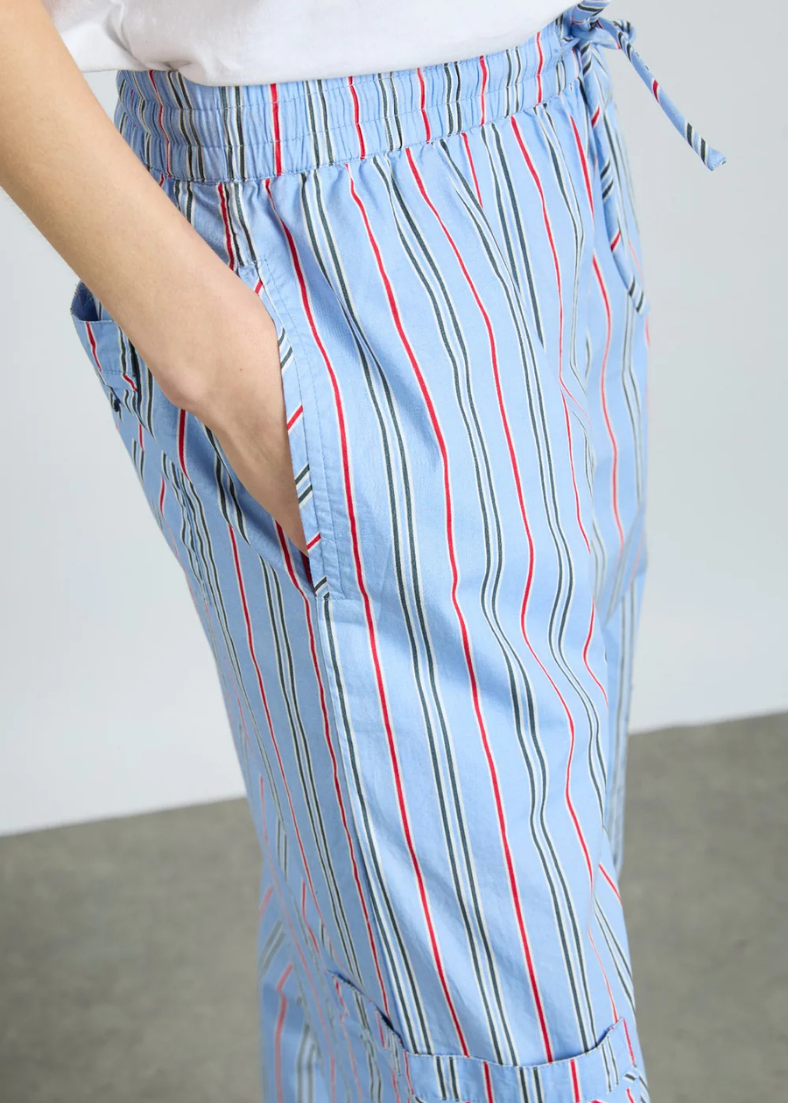 Damson Madder Harrison Trousers with Ties - Bold Blue Stripe