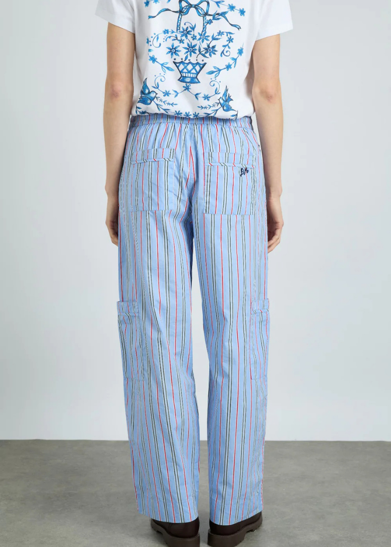 Damson Madder Harrison Trousers with Ties - Bold Blue Stripe