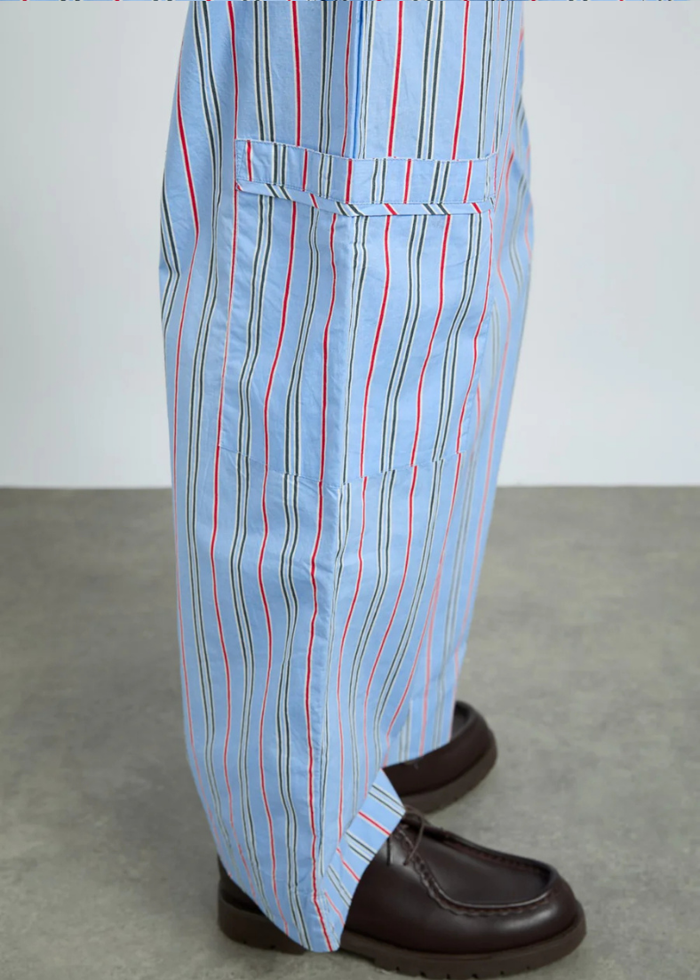Damson Madder Harrison Trousers with Ties - Bold Blue Stripe