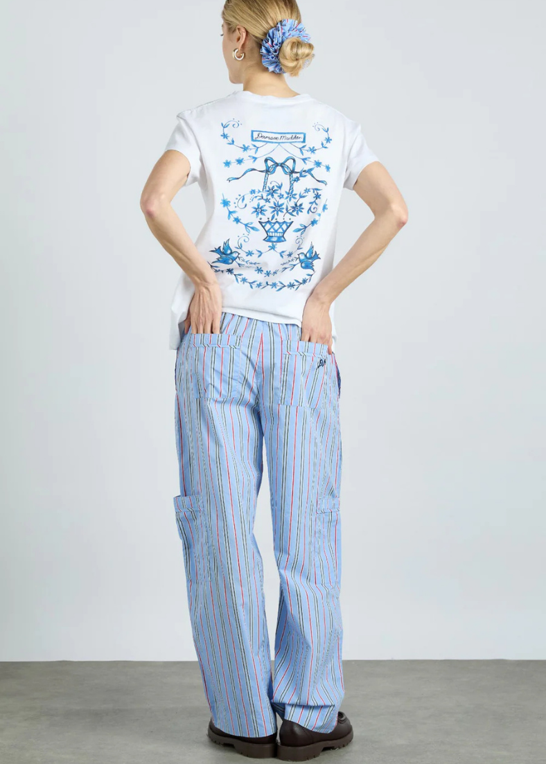 Damson Madder Harrison Trousers with Ties - Bold Blue Stripe