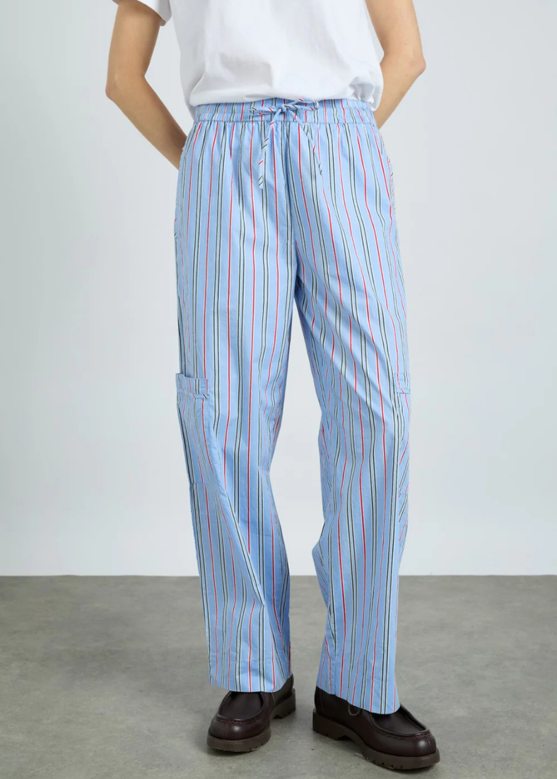 Damson Madder Harrison Trousers with Ties - Bold Blue Stripe